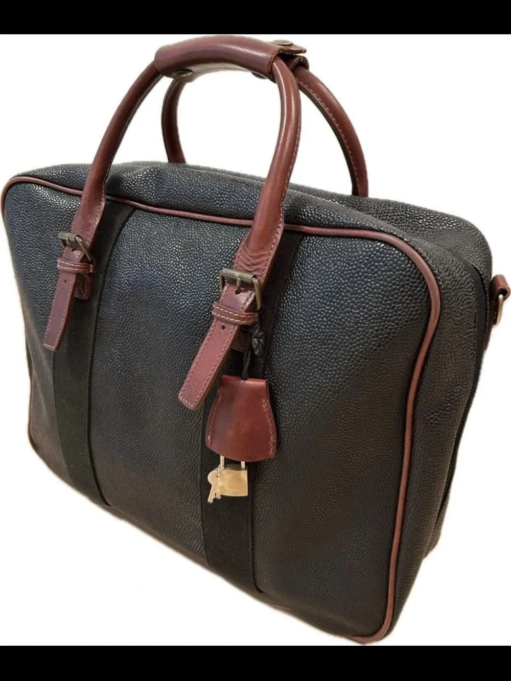 Mulberry Black Pebbled Leather Briefcase with Brown Trim